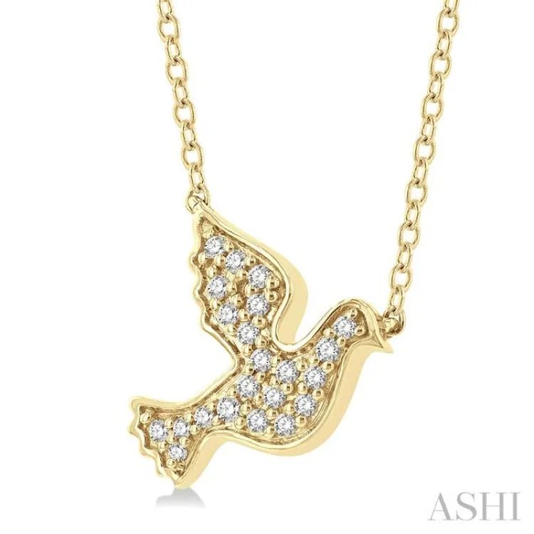 1/10 ctw Petite Dove Round Cut Diamond Fashion Pendant With Chain in 10K Yellow Gold