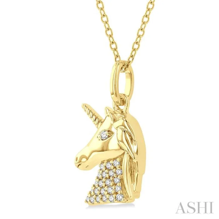 1/10 ctw Petite Unicorn Round Cut Diamond Fashion Pendant With Chain in 10K Yellow Gold