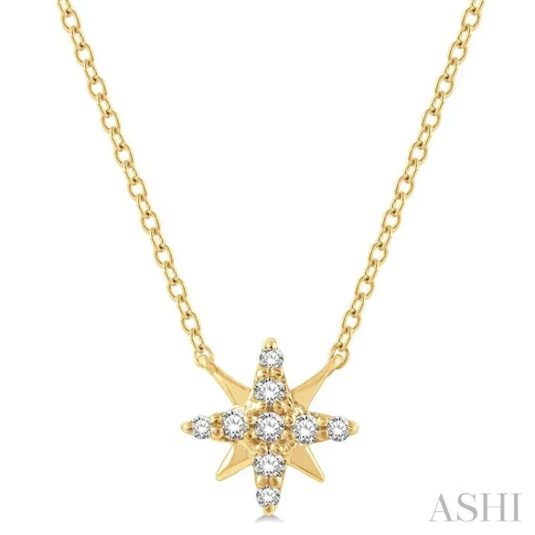 1/10 Ctw Star Round Cut Diamond Petite Fashion Pendant With Chain in 10K Yellow Gold