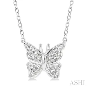 1/20 Ctw Butterfly Petite Round Cut Diamond Fashion Pendant With Chain In 10K White Gold