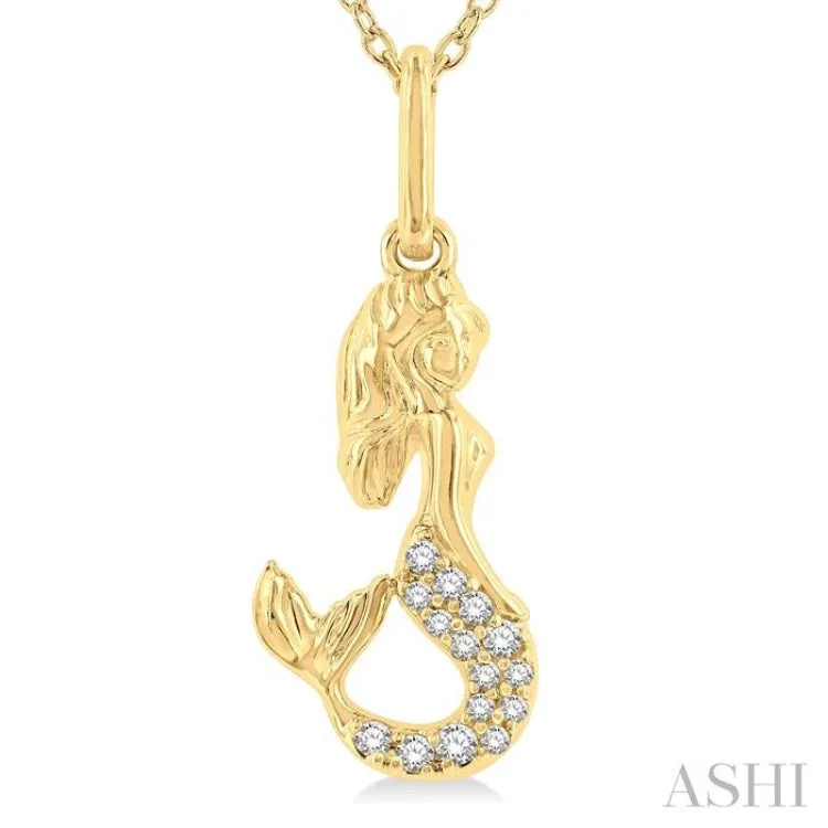 1/20 ctw Petite Mermaid Round Cut Diamond Fashion Pendant With Chain in 10K Yellow Gold