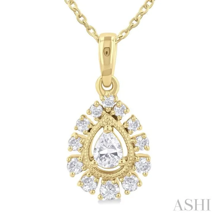 1/3 Ctw Pear and Round Cut Diamond Fashion Pendant With Chain in 14K Yellow Gold