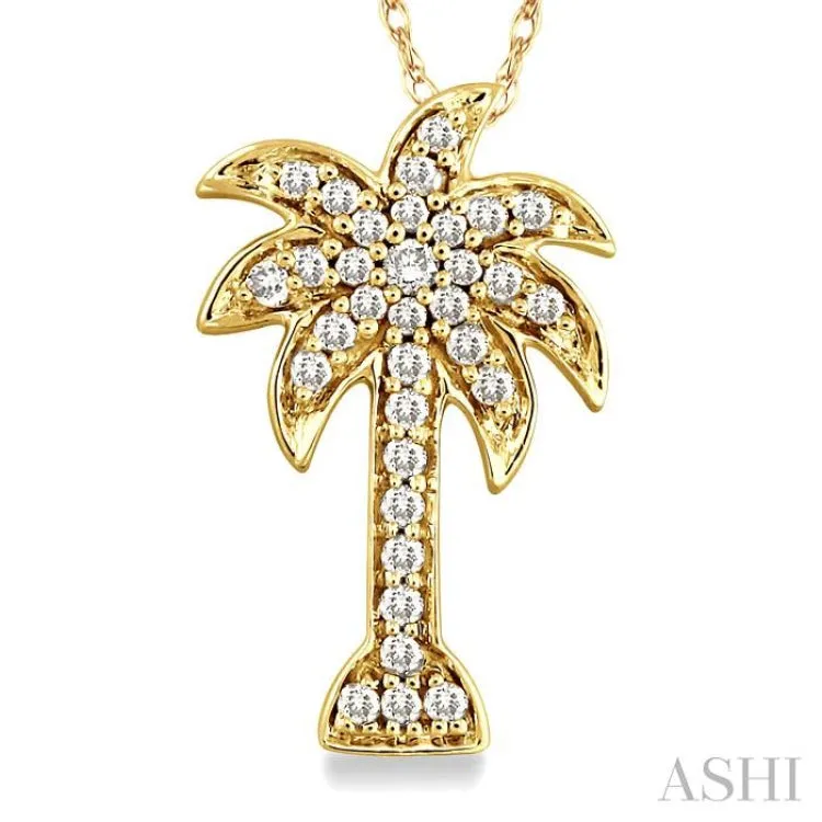 1/4 Ctw Palm Tree Round Cut Diamond Pendant in 14K Yellow Gold with Chain