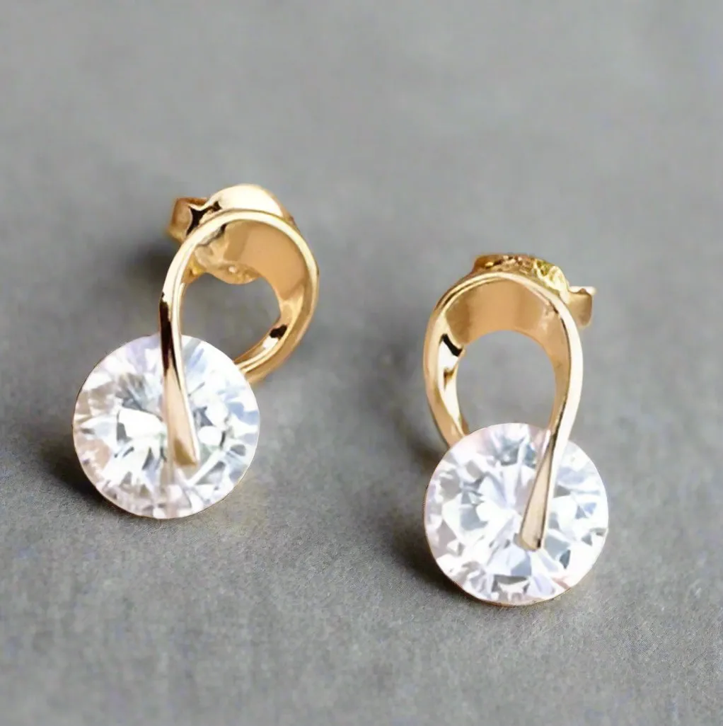 14K Gold Plated Hugging OB Simulated Diamond Cz Stud Earrings for Woman