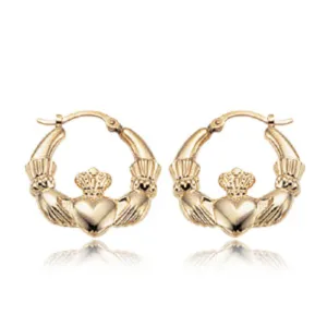 14k Medium Claddagh Hoop Earrings