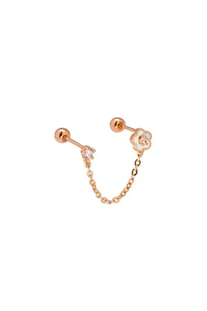 14K Solid Rose Gold Stud Daisy Chain Linked Stud Earring