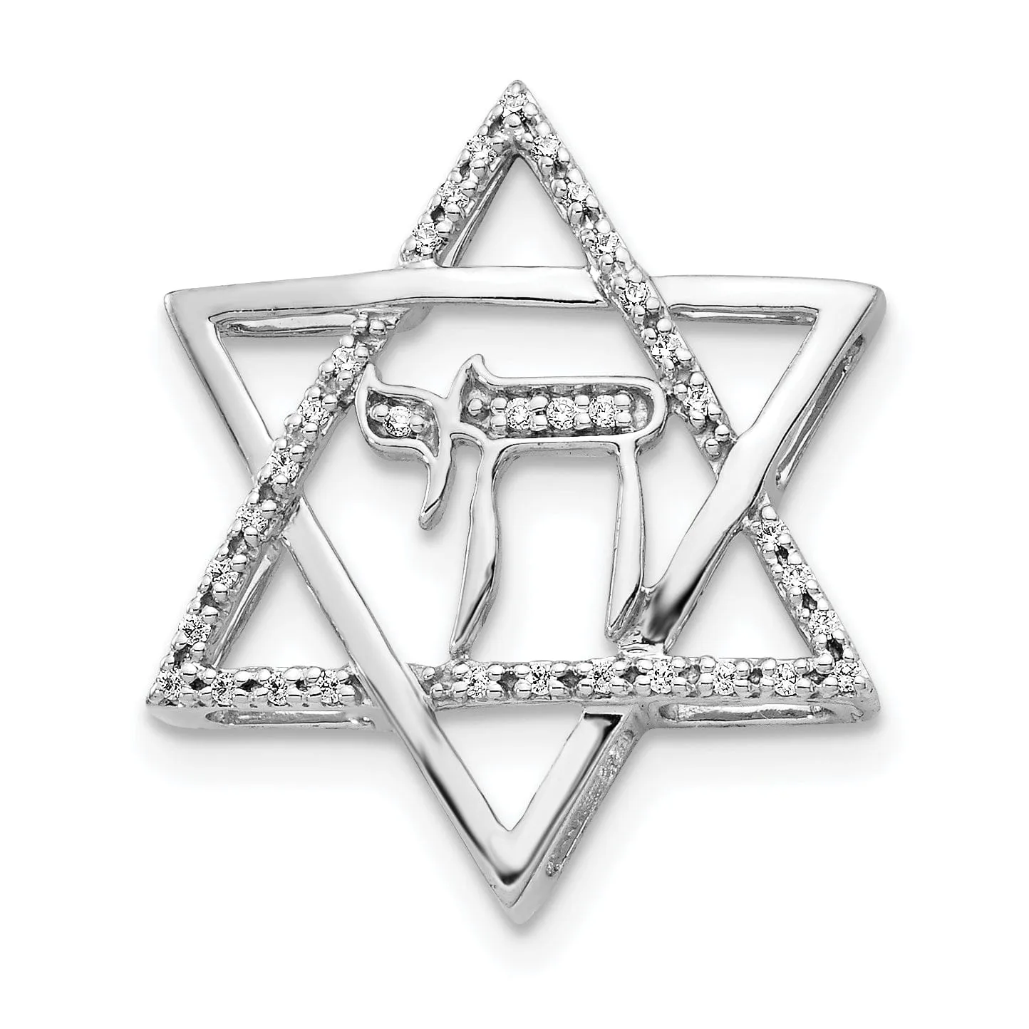 14k White Gold 1/10-CT Diamond Star of David Chai Chain Slide Pendant