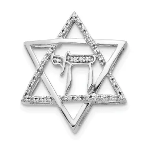 14k White Gold 1/10-CT Diamond Star of David Chai Chain Slide Pendant