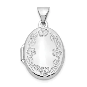 14k White Gold 17MM Oval Leaf Floral Locket