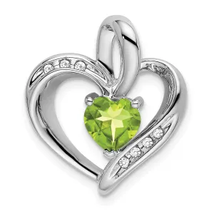 14k White Gold Peridot and Diamond Heart Pendant