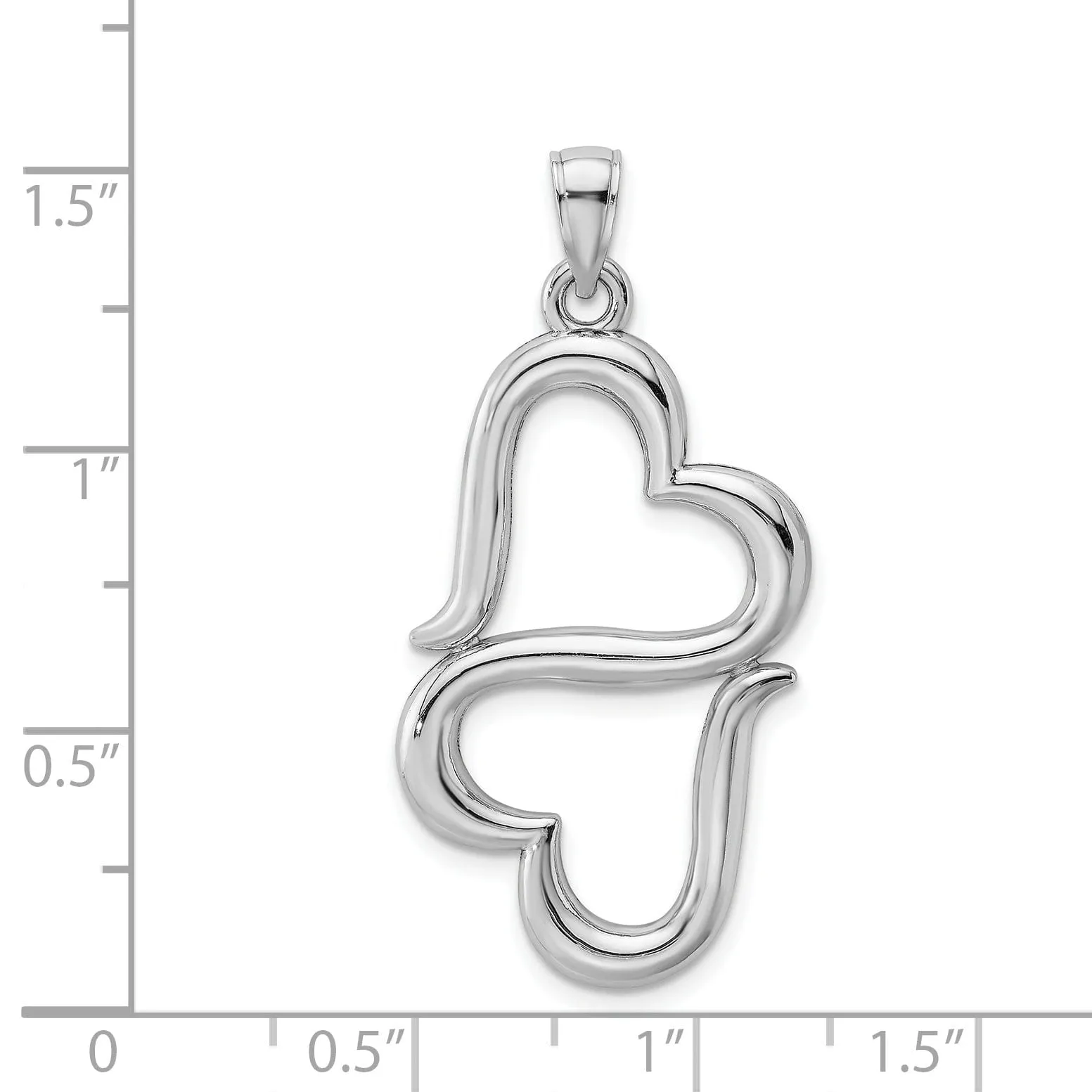 14K White Gold Polished Finish 3-Dimensional Solid Double Hanging Concave Hearts Design Charm Pendant