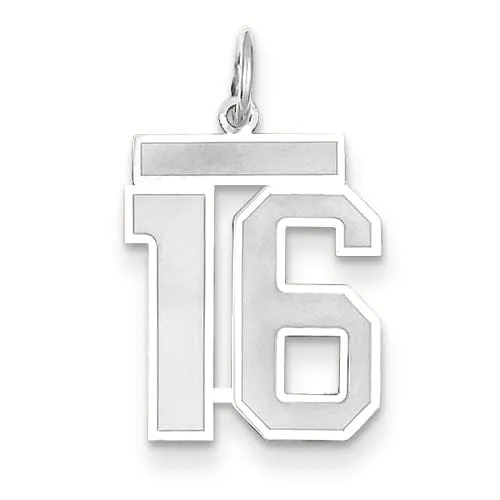 14k White Gold Satin Brush Finish Medium Size Number 16 Charm Pendant