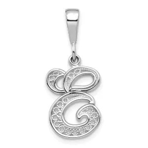 14K White GoldFancy Filigree Script Design Letter E Initial Pendant