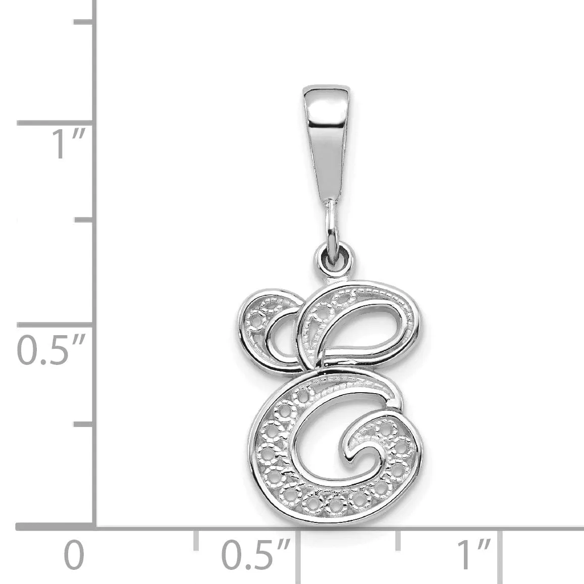 14K White GoldFancy Filigree Script Design Letter E Initial Pendant