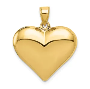 14K Yellow Gold Polished Finish Hollow 3-Dimensional Medium Size Puffed Heart Charm Pendant