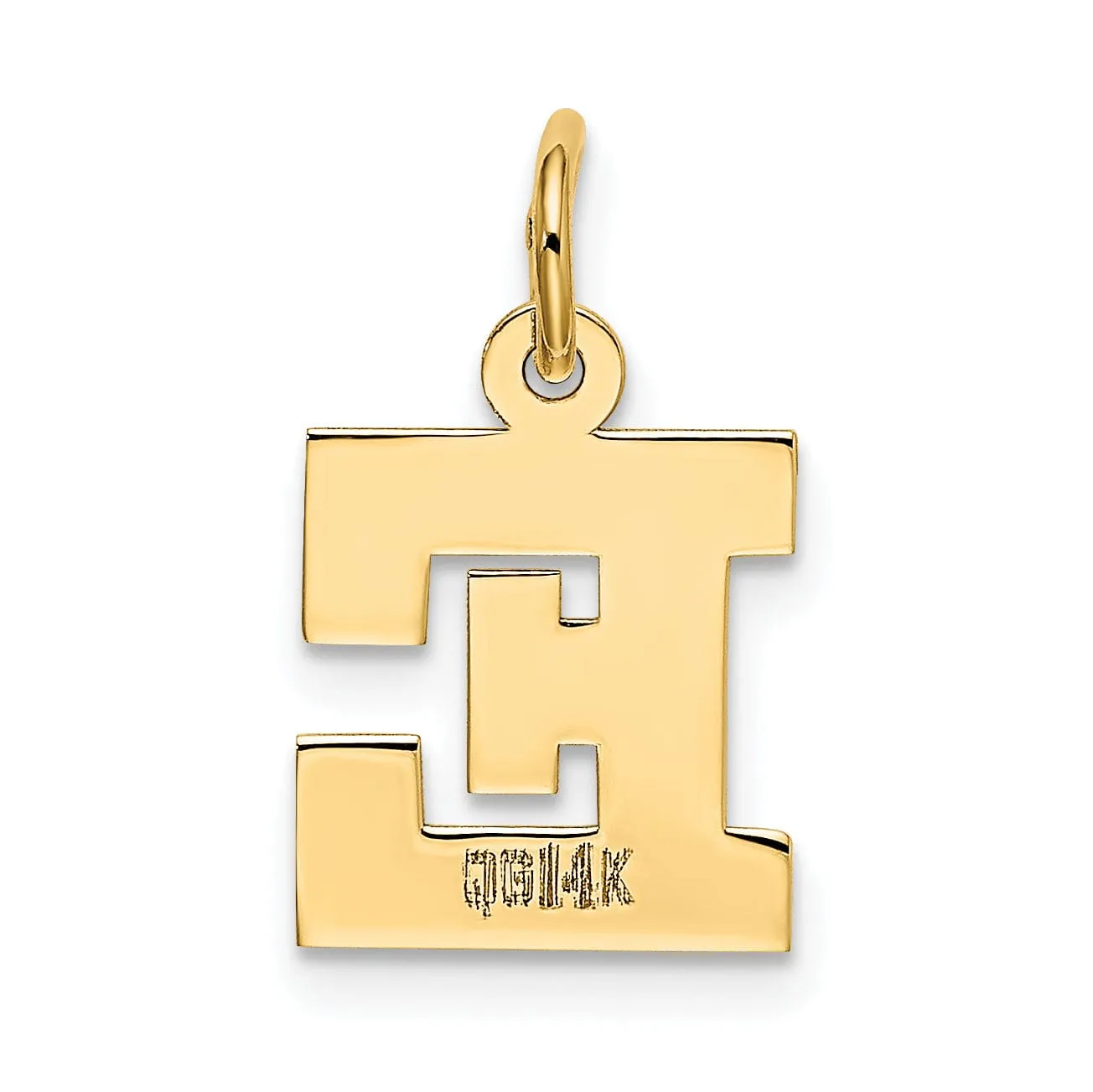 14k Yellow Gold Small Block Design Letter E Initial Pendant