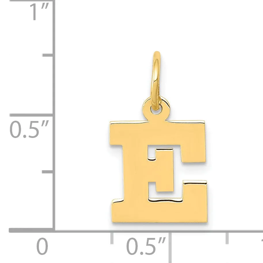 14k Yellow Gold Small Block Design Letter E Initial Pendant