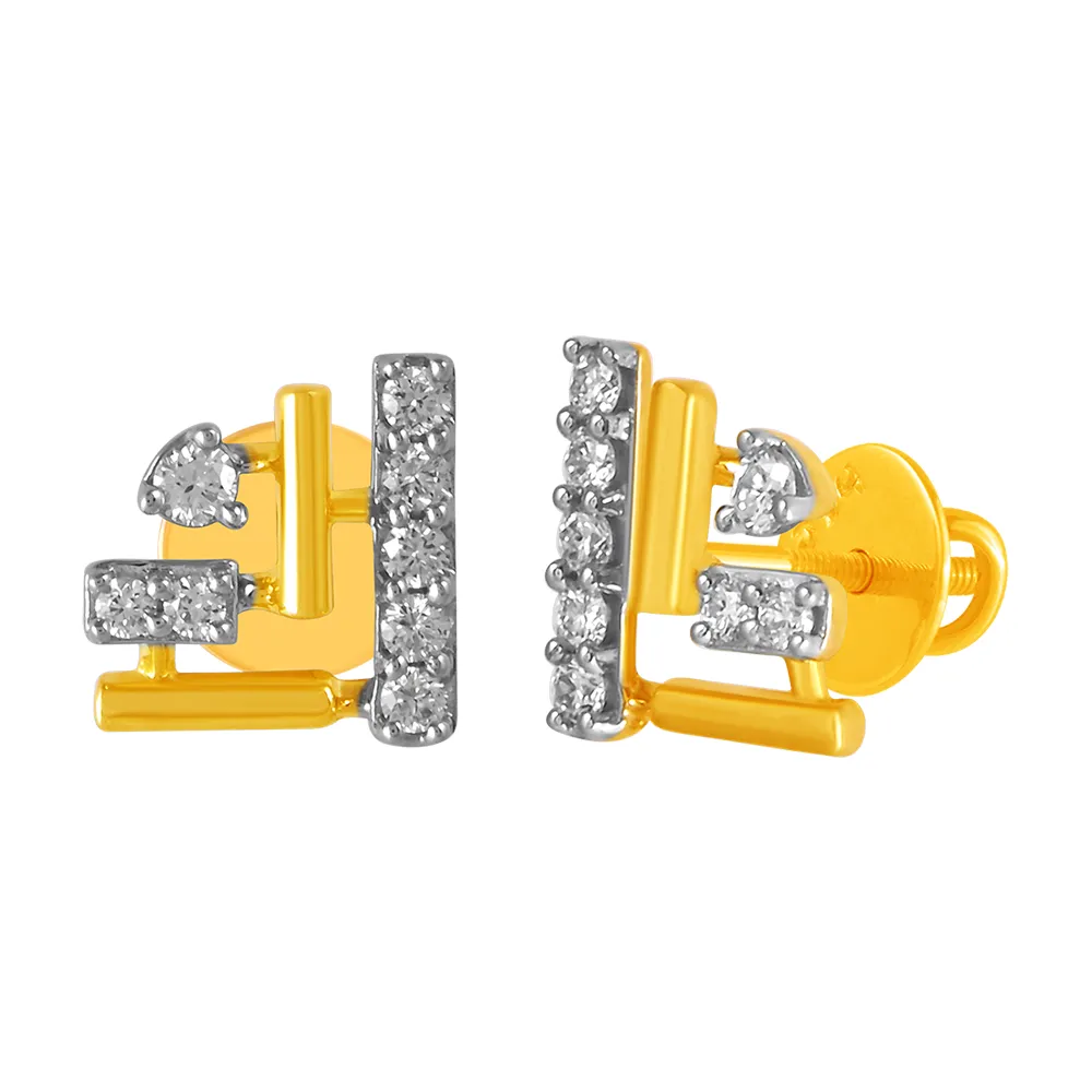 14KT (585) Yellow Gold & Diamond Graceful beautiful Stud Earrings