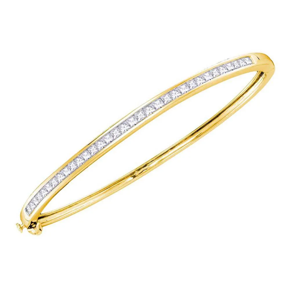 14kt Yellow Gold Womens Princess Diamond Bangle Bracelet 2 Cttw