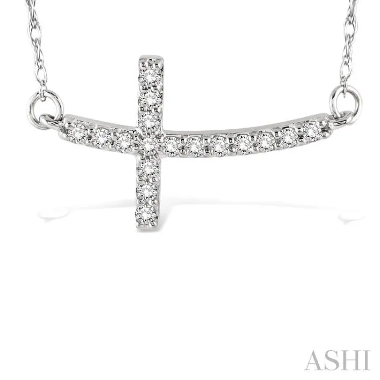 1/5 Ctw Round Cut Diamond Cross Pendant in 10K White Gold with Chain