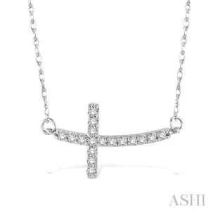 1/5 Ctw Round Cut Diamond Cross Pendant in 10K White Gold with Chain