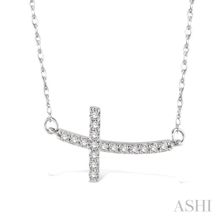 1/5 Ctw Round Cut Diamond Cross Pendant in 14K White Gold with Chain