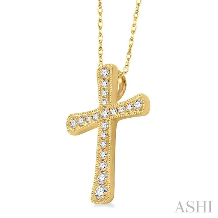 1/6 Ctw Round Cut Diamond Cross Pendant in 14K Yellow Gold with Chain