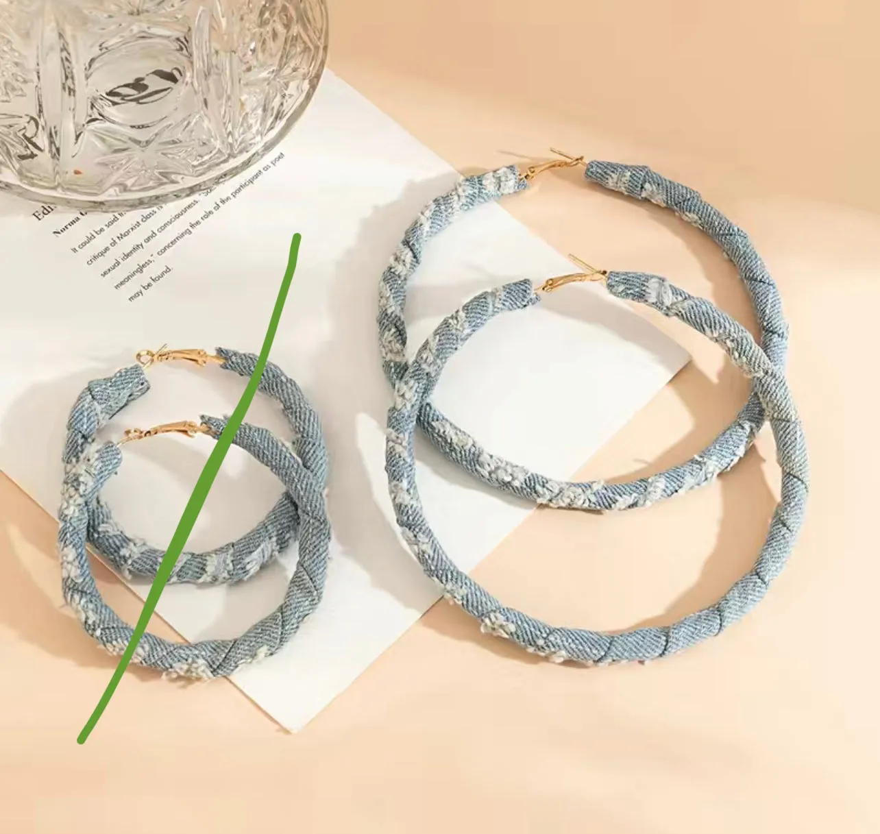 3.9in Retro Denim Circle Hoops