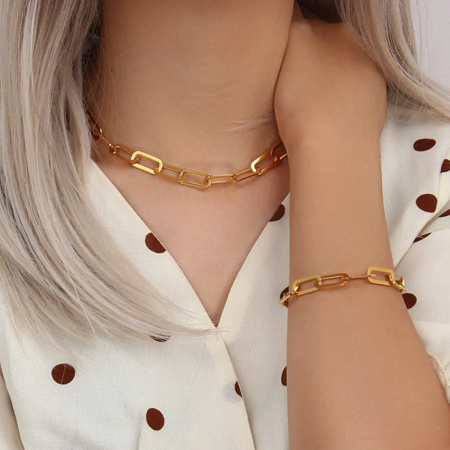 40cm-45cm 10mm Width Bold Paperclip Link Chain Choker Necklace