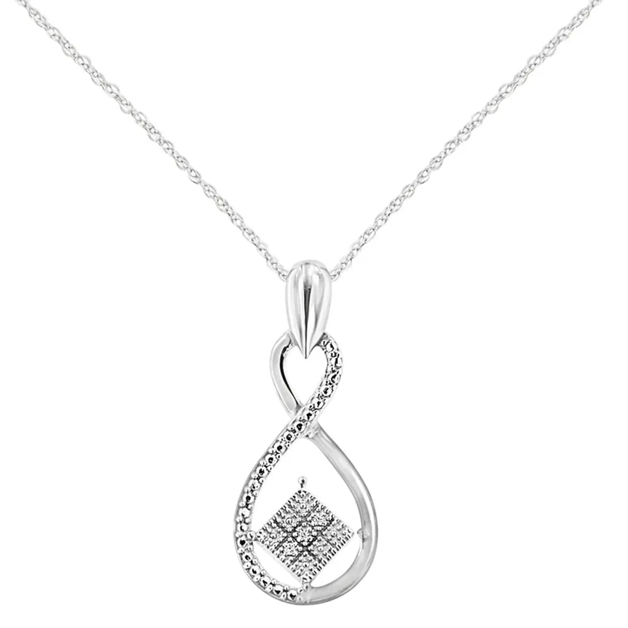 .925 Sterling Silver 1/25 cttw Round Cut Diamond Infinity and Square Accent Pendant Necklace (H-I, I2)