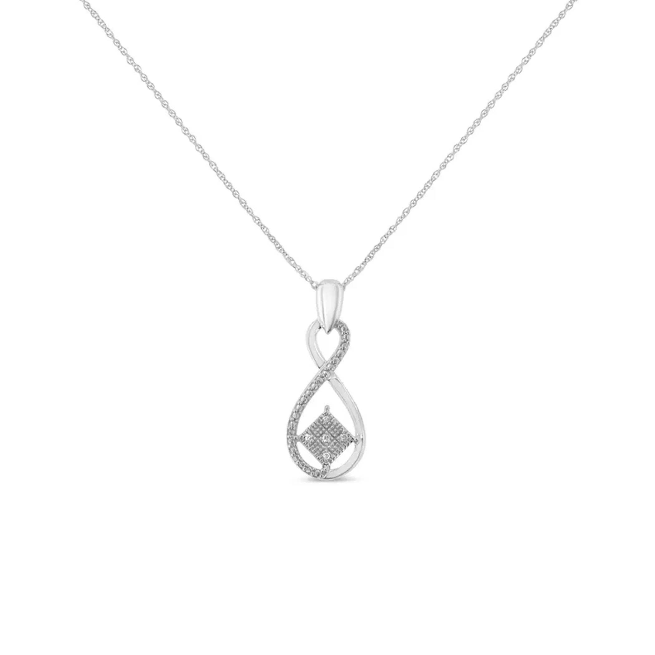 .925 Sterling Silver 1/25 cttw Round Cut Diamond Infinity and Square Accent Pendant Necklace (H-I, I2)