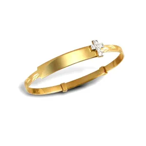 9ct Yellow Gold 3.0mm CZ Cross Identity Expandable Baby Bangle 3.0g