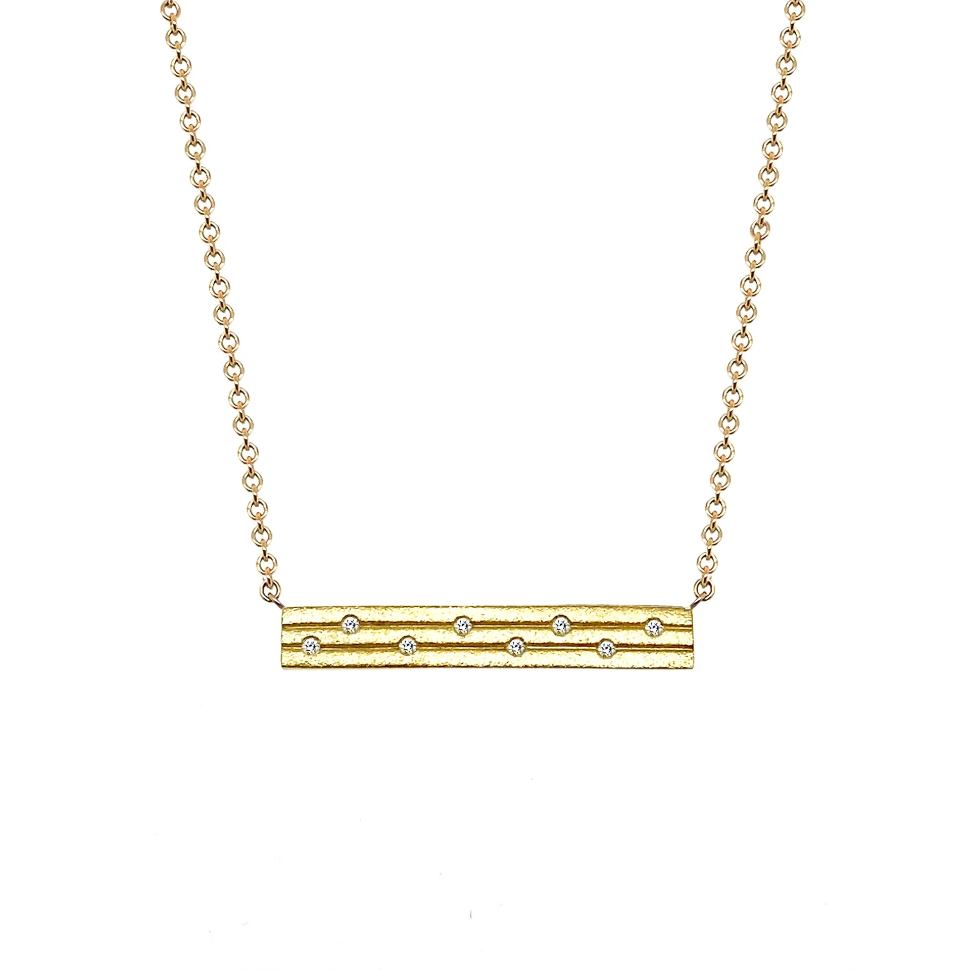 9ct Yellow Gold Diamond Set Satin Bar Necklace