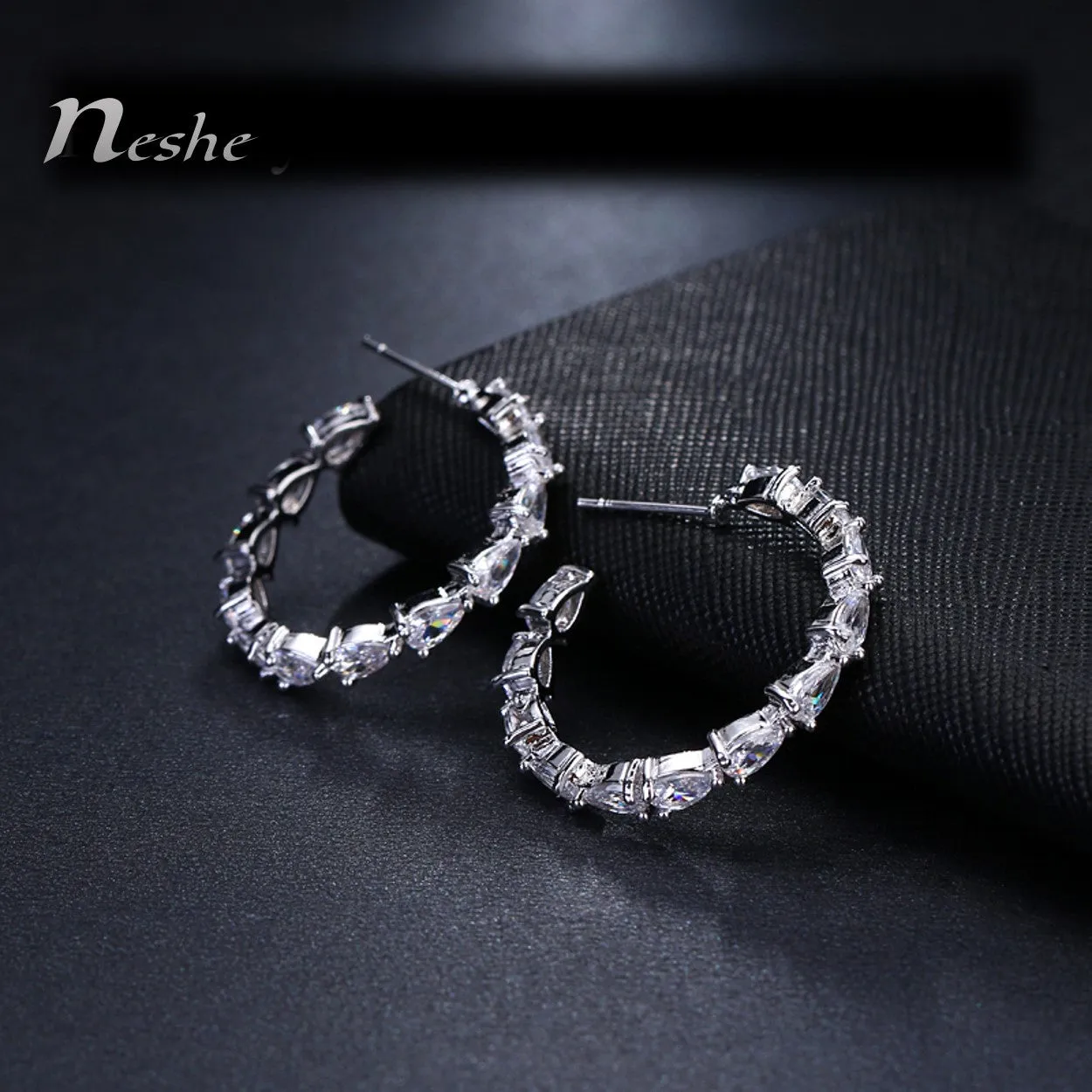 AAA CZ Crystal White Gold Color Geometric Hoop Earrings