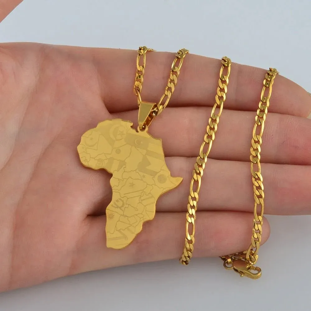 Africa Map Pendant Necklaces in Silver and Gold: Stylish Jewelry for Women and Men