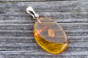 Baltic Amber Pendant Fossil Insect Natural Honey Unisex Jewelry 1.64" 3.5 gram 925 silver