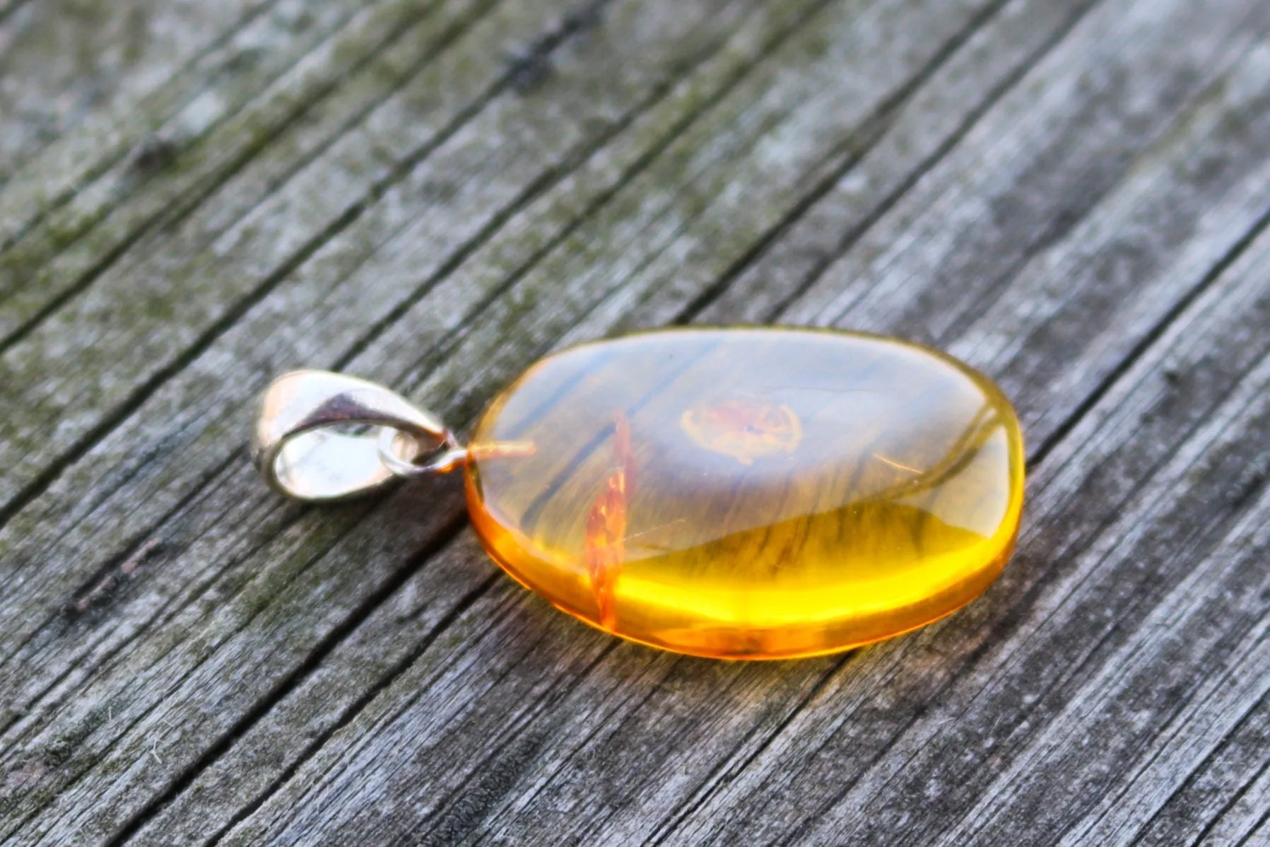 Baltic Amber Pendant Fossil Insect Natural Honey Unisex Jewelry 1.64" 3.5 gram 925 silver