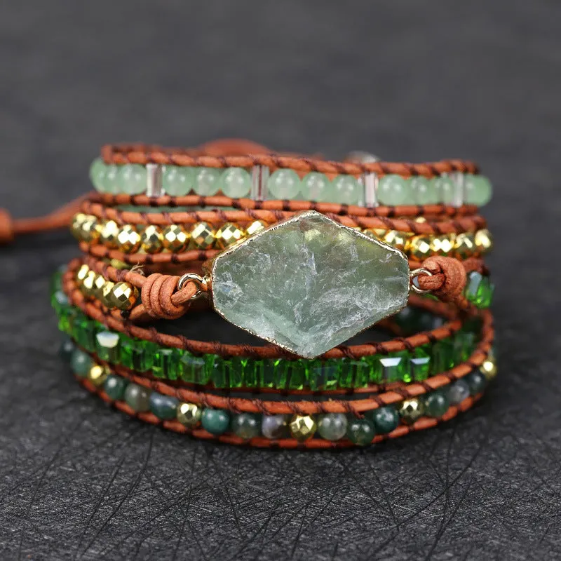 Beautiful Retro Natural Greenstone Bracelet Woven