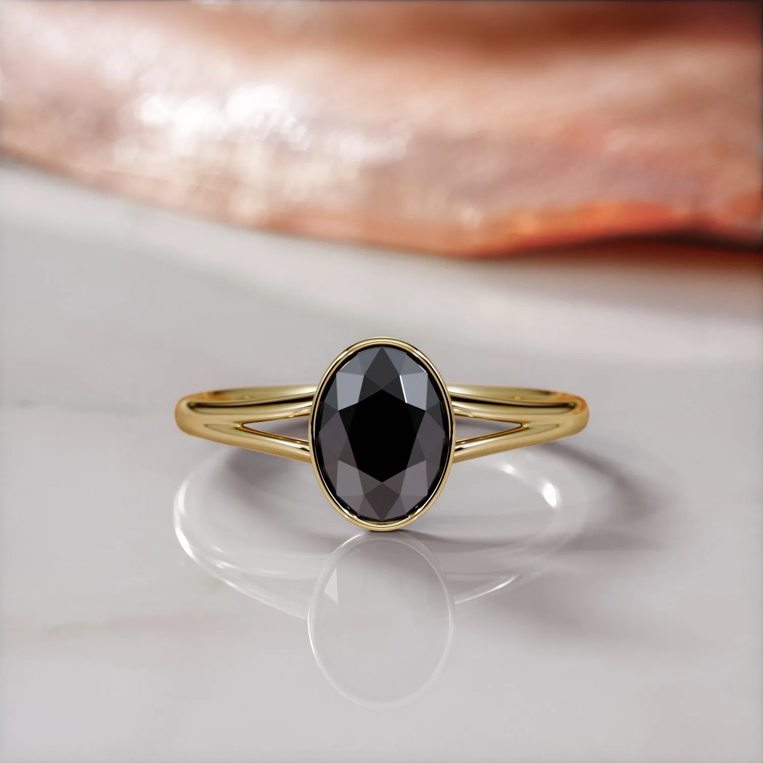 Black Heart Solitaire Natural Black Diamond Oval Engagement Ring