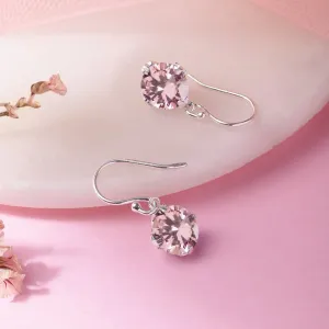 Blushing Petals: Rhodium-Plated Silver Dangle Earrings with Pink Cubic Zirconia