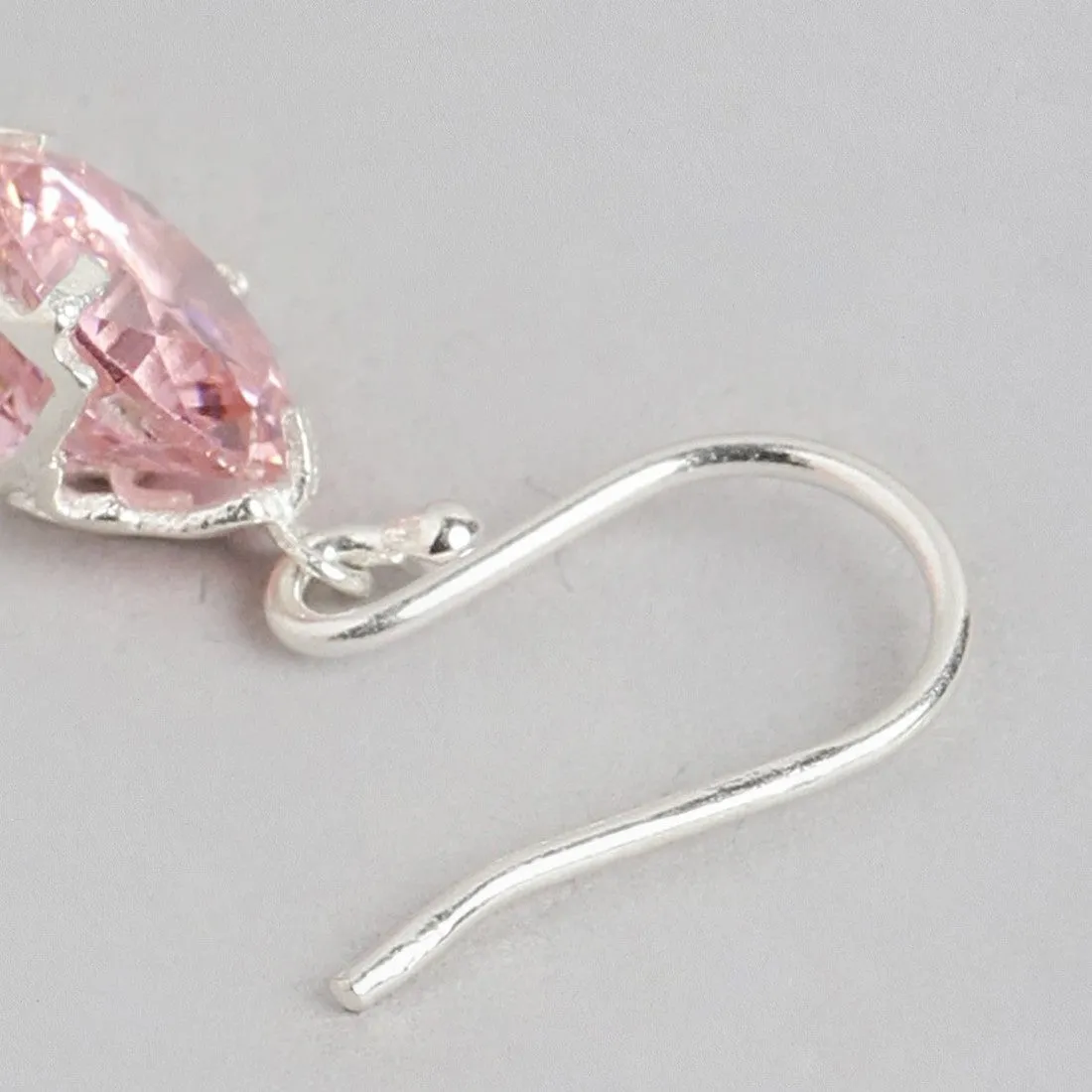 Blushing Petals: Rhodium-Plated Silver Dangle Earrings with Pink Cubic Zirconia