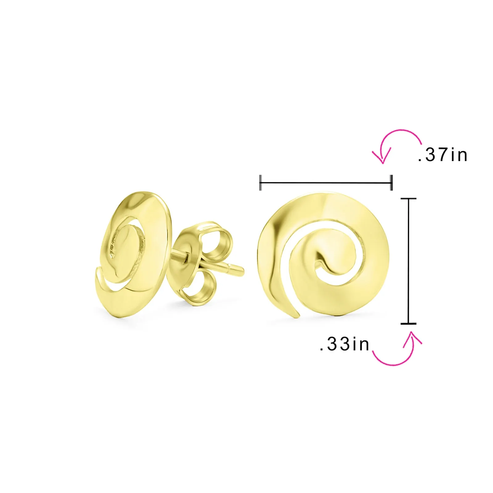 Boho Swirl Spiral Hoop Threader Stud Earrings Gold Plated .925 Sterling Silver