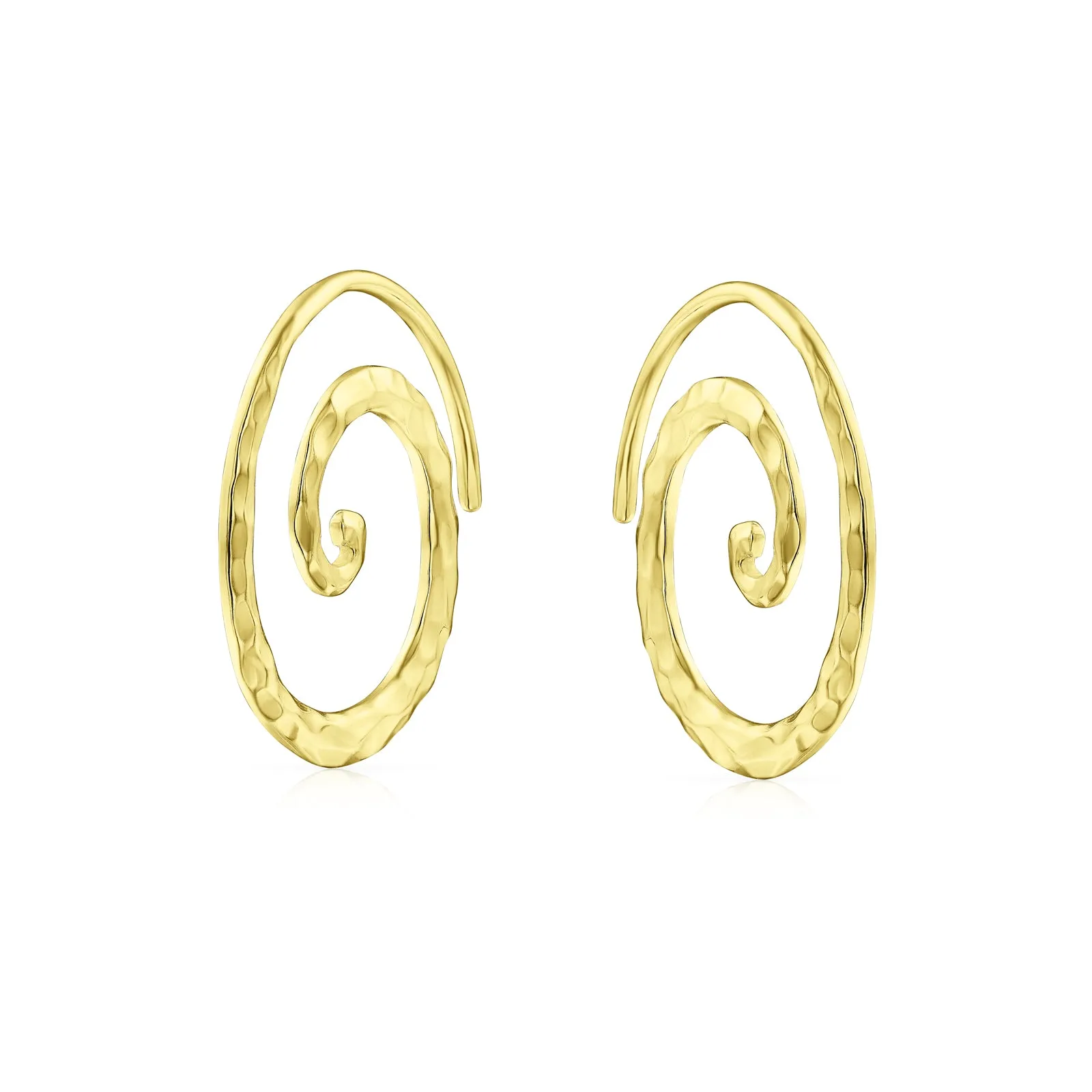 Boho Swirl Spiral Hoop Threader Stud Earrings Gold Plated .925 Sterling Silver