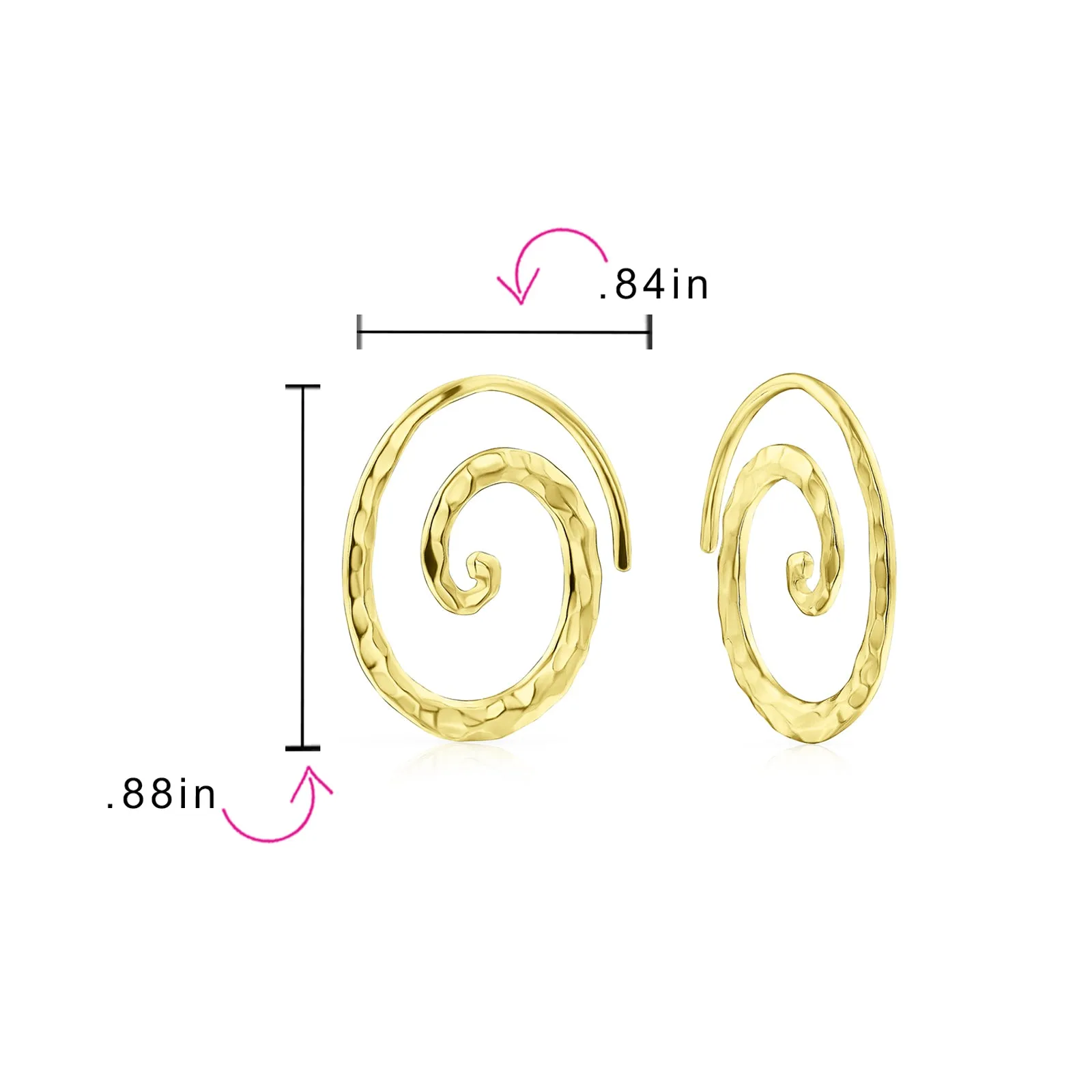 Boho Swirl Spiral Hoop Threader Stud Earrings Gold Plated .925 Sterling Silver