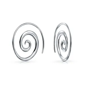 Boho Swirl Spiral Hoop Threader Stud Earrings Gold Plated .925 Sterling Silver