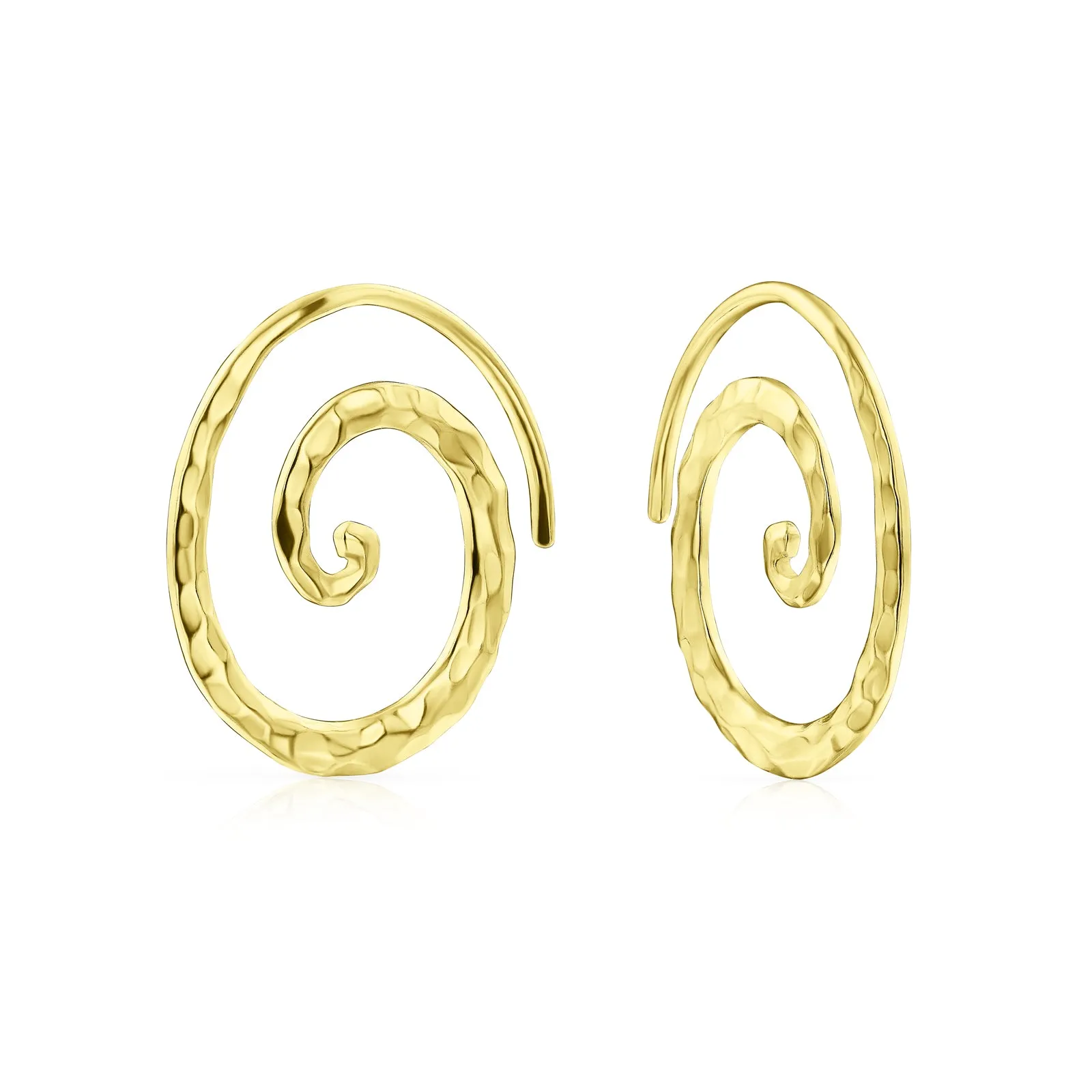 Boho Swirl Spiral Hoop Threader Stud Earrings Gold Plated .925 Sterling Silver