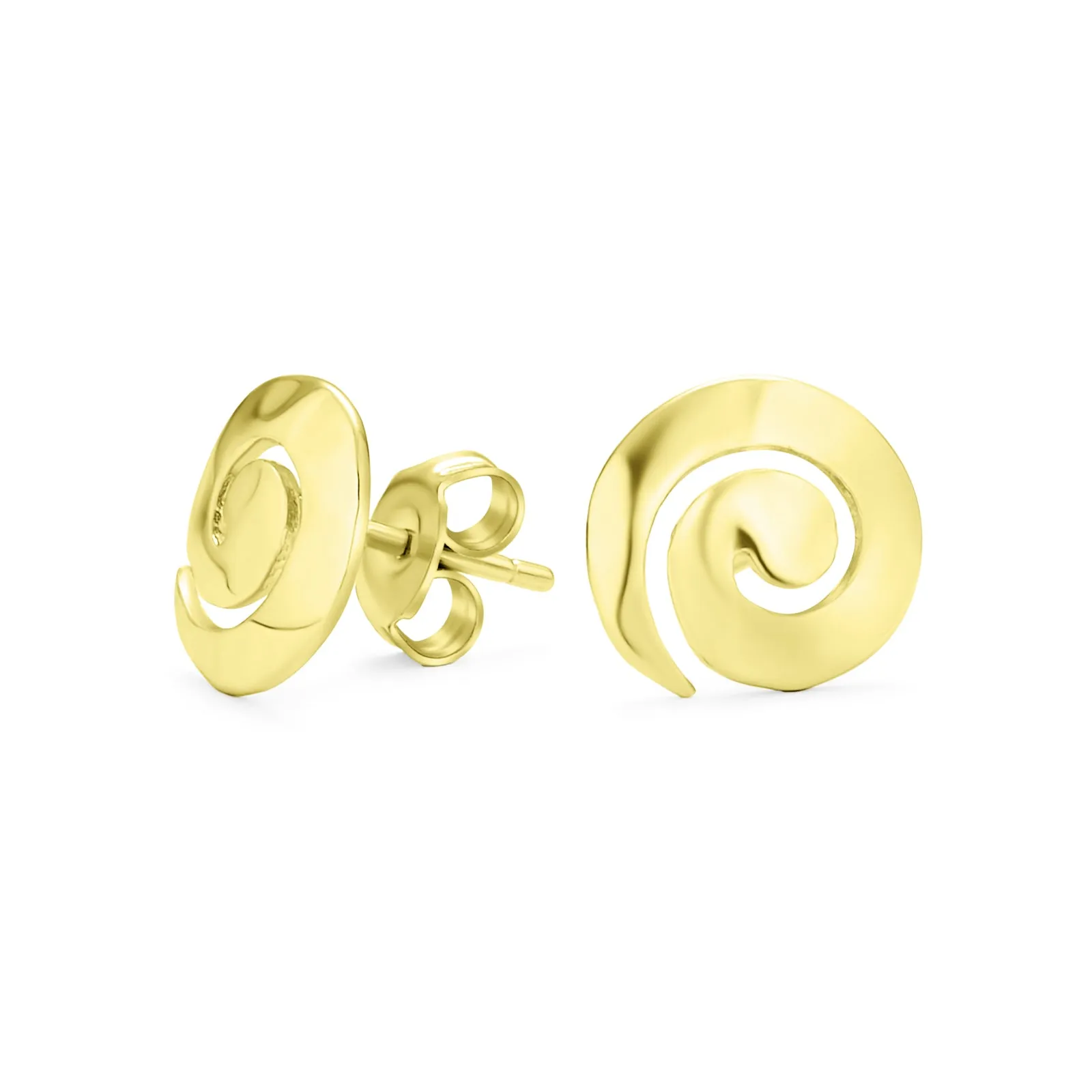 Boho Swirl Spiral Hoop Threader Stud Earrings Gold Plated .925 Sterling Silver