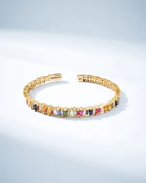 Bold Rainbow Sapphire & Diamond Baguette Bangle