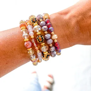 Burgundy Purple Orange Leopard Bracelet Stack