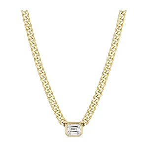 Capri Dreaming® Emerald Cut Diamond Bezel Set Cuban Necklace | 18K Yellow Gold